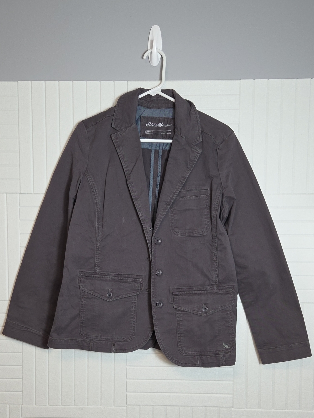 Eddie Bauer Legendwash Stretch Aubergine Gray Utility Jacket Size 12 NWT